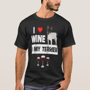 T-shirt J'aime le vin et ma fosse lisse Terrier chien mama