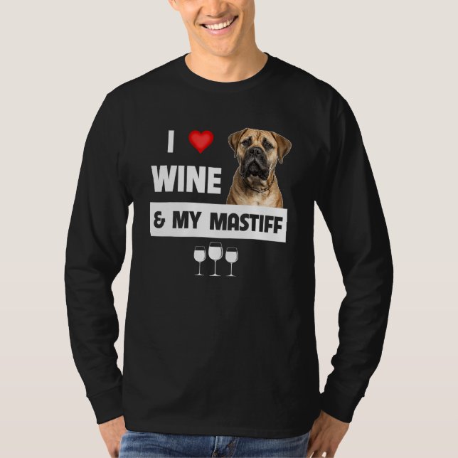 T-shirt J'Aime Le Vin Et Mon Mastiff Maman Papa Bullmastif (Devant)