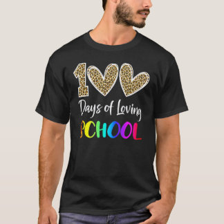 T-shirt J'aime les 100 Jours D'école Léopard Arc-en-ciel P