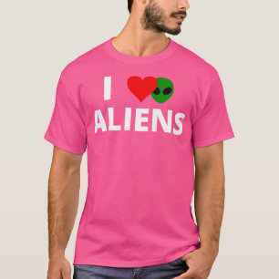 T-shirt J'aime les Aliens Avec un Cœur Rouge Et Un Alien D