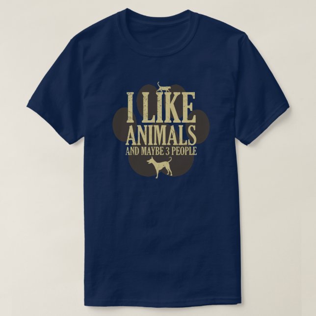 T-shirt J'Aime Les Animaux Et Peut-Être 3 Personnes-Introv (Design devant)