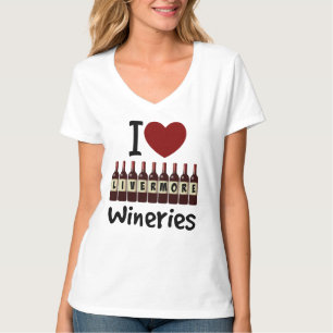 T-shirt J'aime les caves de Livermore Cœur et bouteilles d
