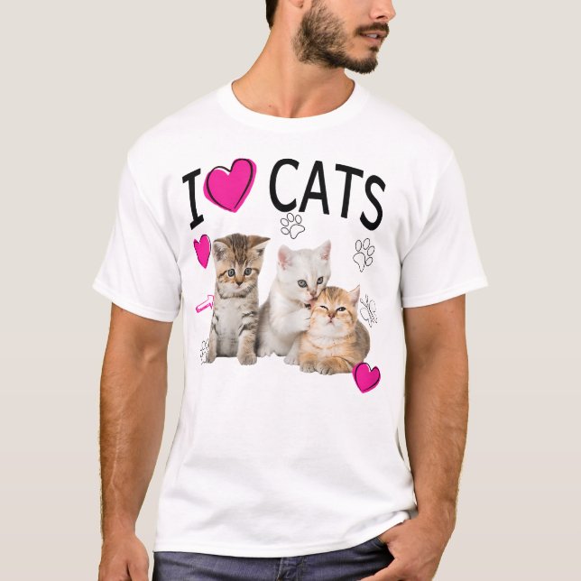 T-shirt J'aime les chats | Amoureux des chats I love Kitte (Devant)