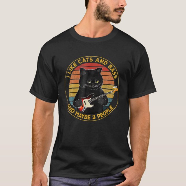 T-shirt J'Aime Les Chats Et La Basse Et Peut-Être 3 Person (Devant)