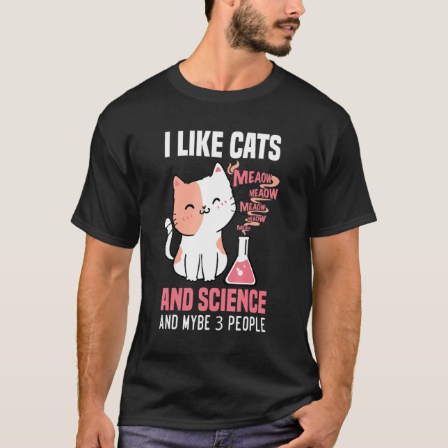 T-shirt J'aime les chats et la science   Chat  Tee Chat (Devant)