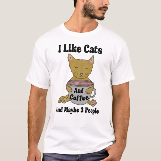 T-shirt J'Aime Les Chats Et Le Café Et Peut-Être 3 Personn (Devant)