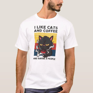 T-shirt J'Aime Les Chats Et Le Café Et Peut-Être 3 Personn