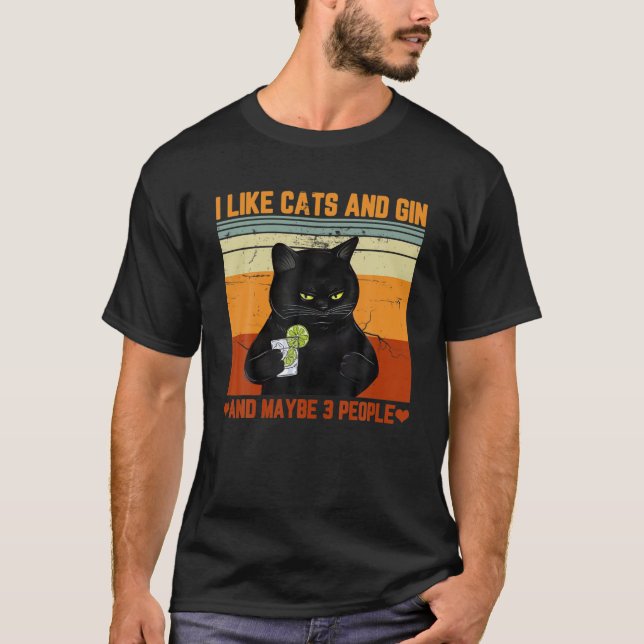 T-shirt J'Aime Les Chats Et Le Gin Et Peut-Être 3 Personne (Devant)