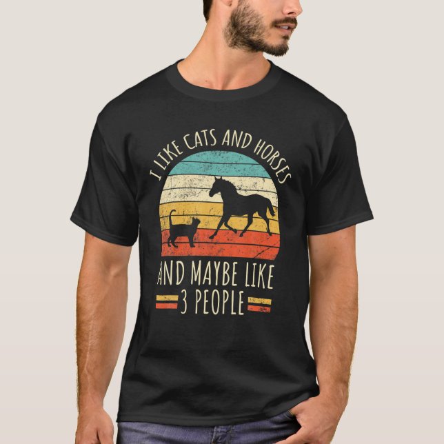 T-shirt J'Aime Les Chats Et Les Chevaux Et Peut-Être 3 Per (Devant)