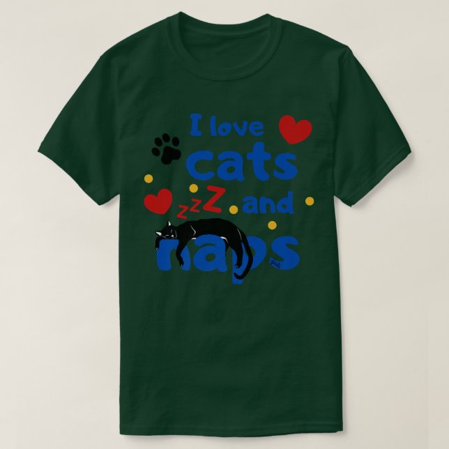 T-shirt J'AIME LES CHATS ET NAPS Sleeping Black Cat Graphi (Design devant)