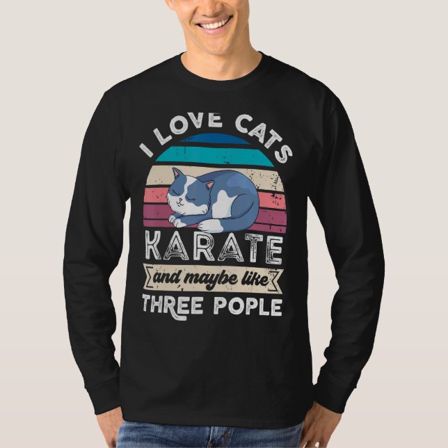 T-shirt J'Aime Les Chats Karaté Et Comme Trois Personnes (Devant)