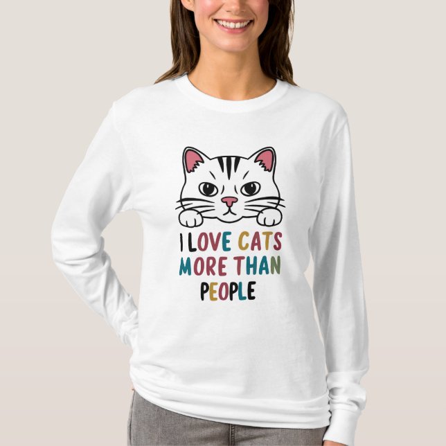 T-shirt J'Aime Les Chats Plus Que Les Gens Dessinant De Lo (Devant)
