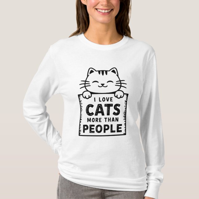 T-shirt J'Aime Les Chats Plus Que Les Gens Dessinant De Lo (Devant)