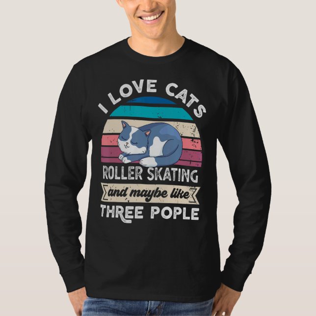 T-shirt J'Aime Les Chats Roller Patinage Et Comme Trois Pe (Devant)