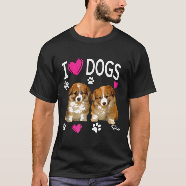 T-shirt J'Aime Les Chiens Cute Chien Corgi Chiot (Devant)