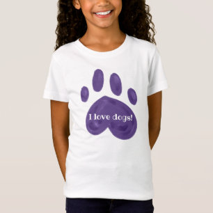 T-Shirt "J'Aime Les Chiens !" Empreinte de patte pourpre