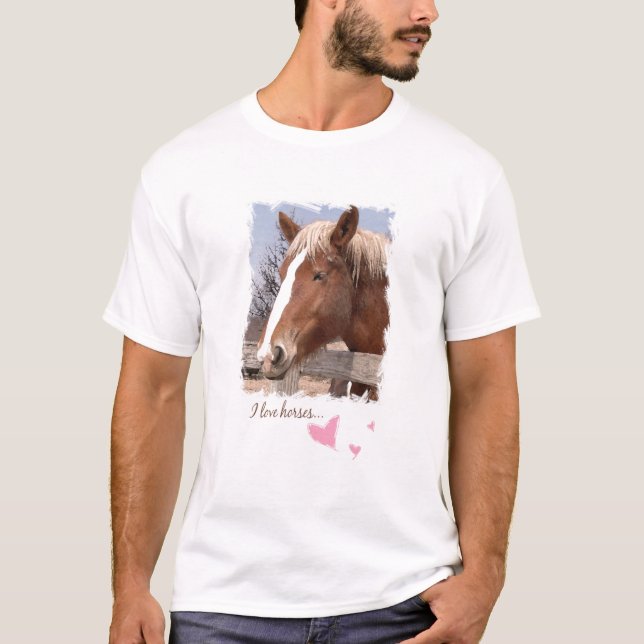 T-shirt J'aime les coeurs roses de chevaux (Devant)