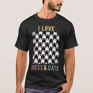 T-shirt J'aime les échecs et les chats Chats noir blanc P
