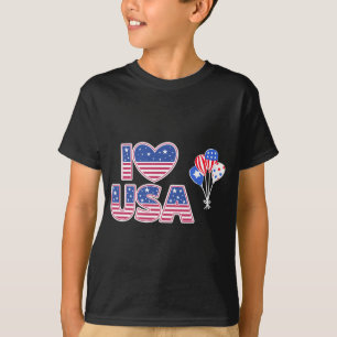 T-shirt J'aime les États-Unis - Cœur du drapeau américain 