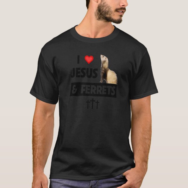 T-shirt J'Aime Les Ferrets Et Jésus La Croix Chrétienne An (Devant)