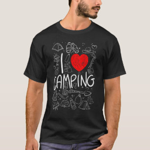 T-shirt J'aime les feux de camp Cœur Camping en plein air