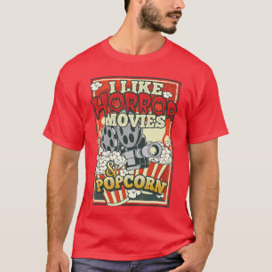 T-shirt J'aime les films d'horreur Popcorn Vintage ami