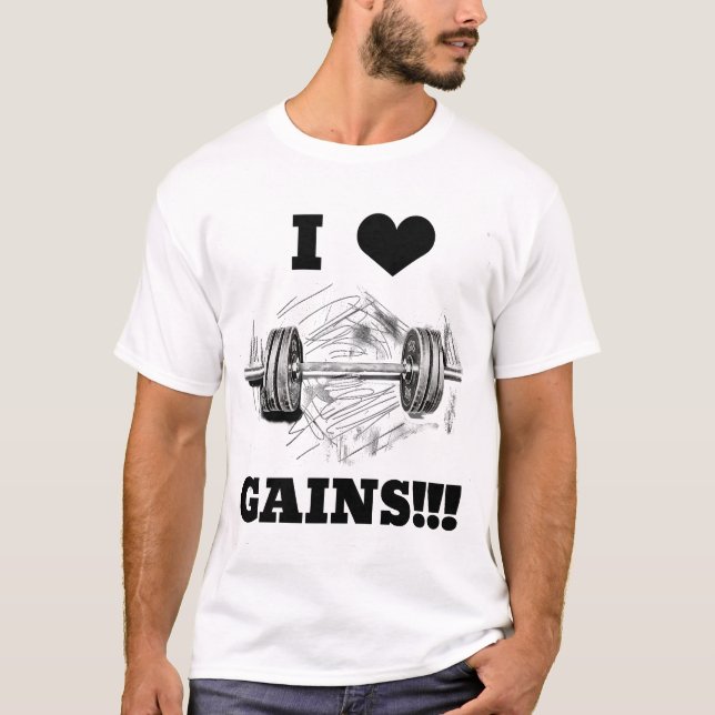 T-shirt J'AIME LES GAINS ! ! ! Barbell Design, Salle De Sp (Devant)