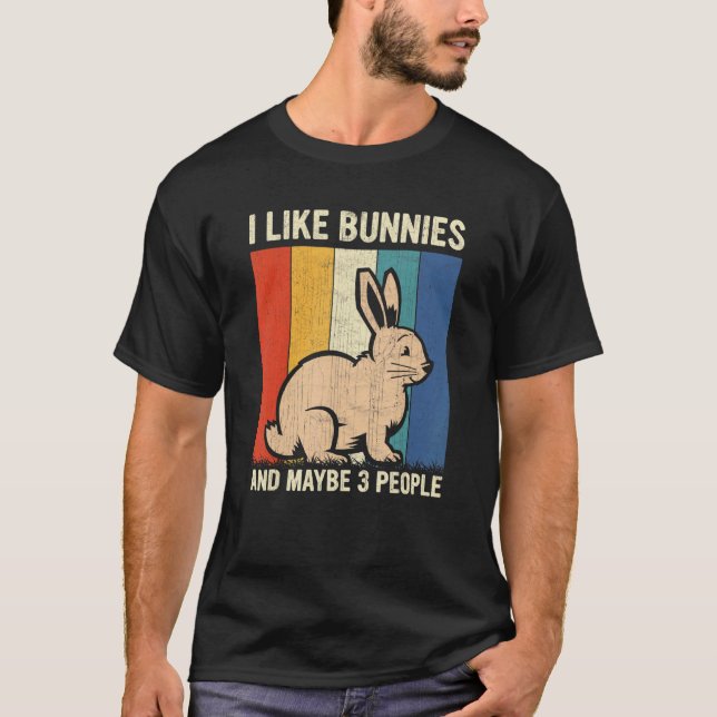 T-shirt J'Aime Les Lapins Et Peut-Être 3 Personnes Retro B (Devant)