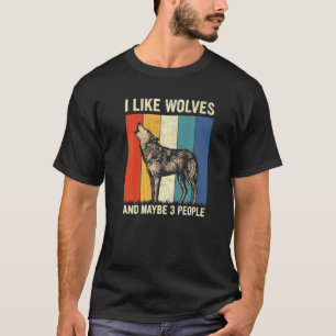 T-shirt J'aime les loups et peut-être 3 personnes rétro lo
