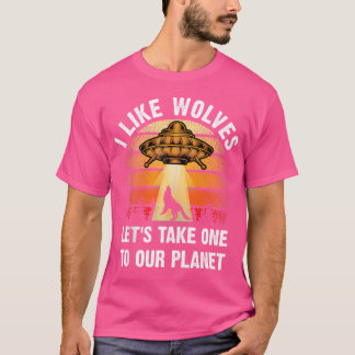 T-shirt J'Aime Les Loups Lover Espace Alien Wolf Espace As