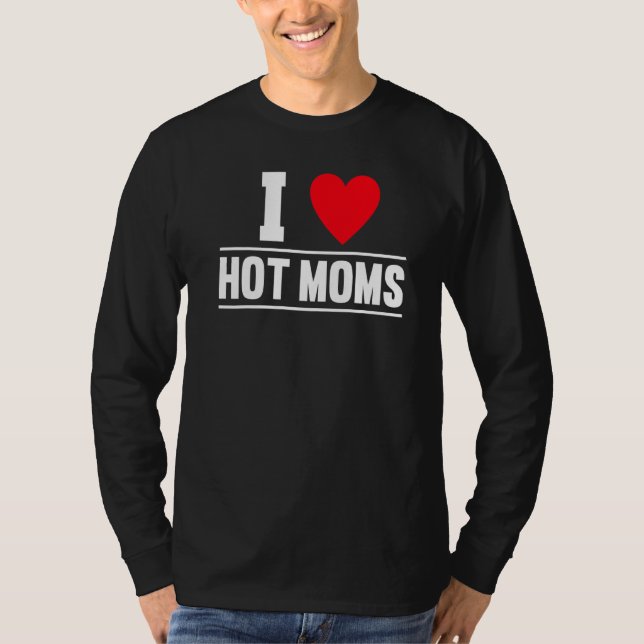 T-shirt J'aime les mamans chaudes  Cœur rouge aime les mam (Devant)