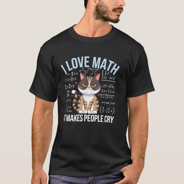 T-shirt J'aime les maths drôle chat algèbre géométrie prof (Devant)