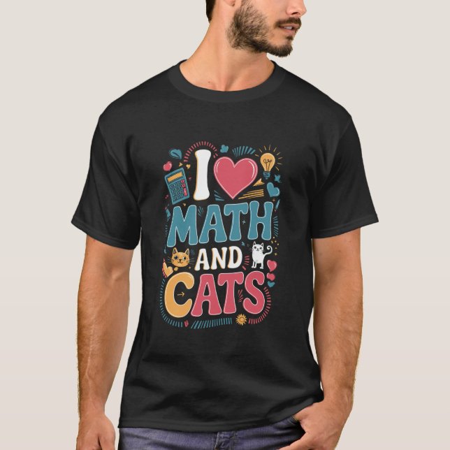 T-shirt J'aime les maths et les chats drôle design ringard (Devant)