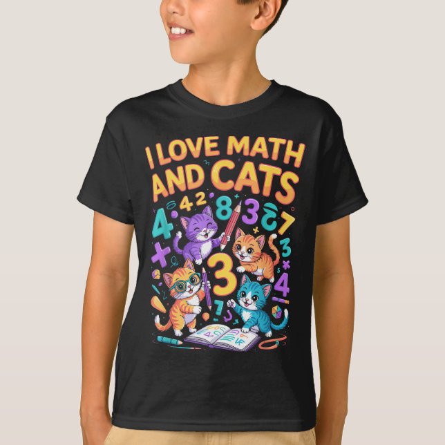 T-shirt J'aime les maths et les chats Enseignant Élève  (Devant)