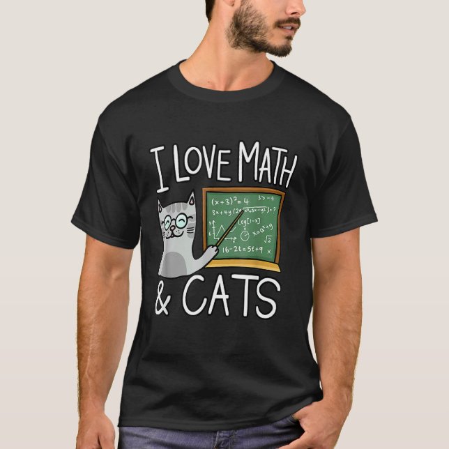T-shirt J'aime les maths et les chats Prof heureux et élèv (Devant)