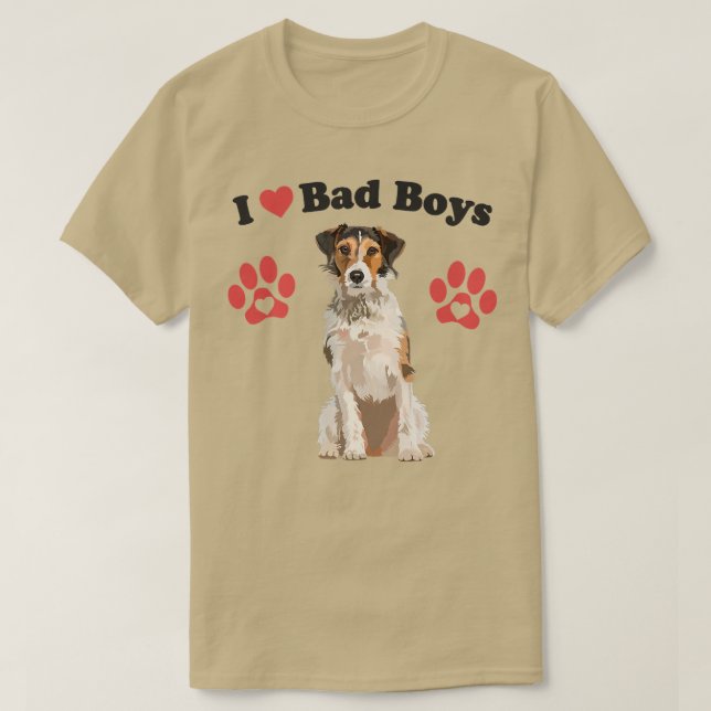 T-shirt J'AIME LES MAUVAIS GARÇONS Drôle Homme Fox Terrier (Design devant)