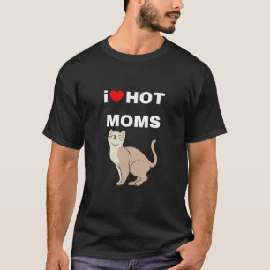 T-shirt J'Aime Les Moms Chaudes Funny Coeur Rouge Et Chats