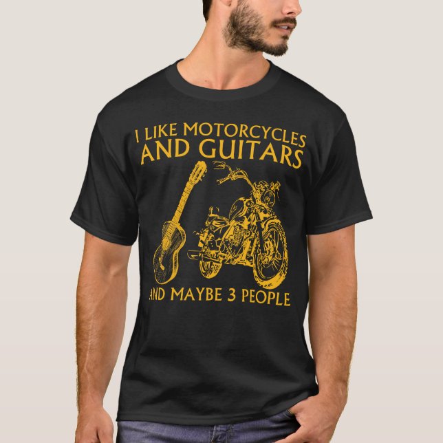 T-shirt J'Aime Les Motos Et Les Guitares Et Peut-Être 3 Pe (Devant)
