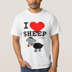 T-shirt J'aime les moutons (comme amis) Gros cœur rouge Ag