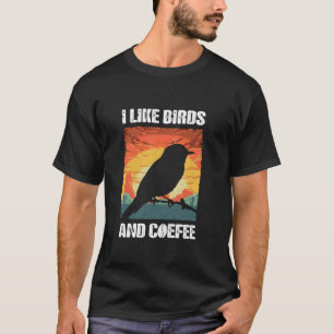 T-shirt J'Aime Les Oiseaux Et Café Drôle Vintage Je Coeur