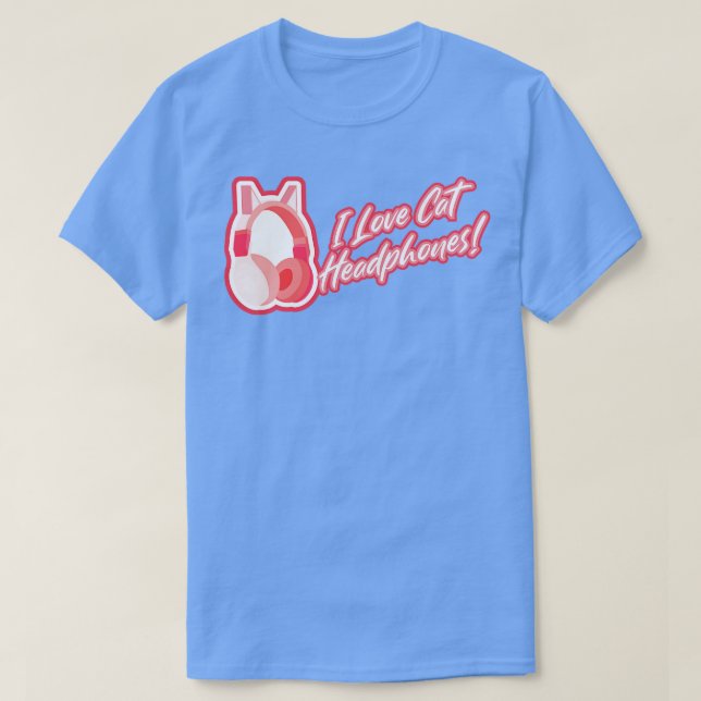 T-shirt J'aime les oreilles de chat écouteurs rose (Design devant)