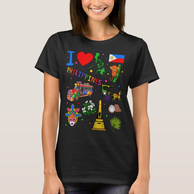 T-shirt J'aime les Philippines, le drapeau des Landmarks e (Devant)