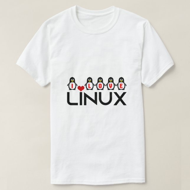 T-shirt J'aime les pingouins Linux drôle geek unique (Design devant)