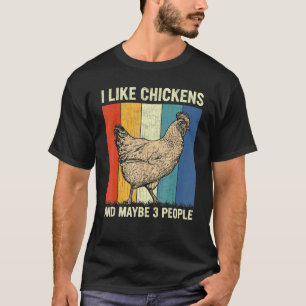 T-shirt J'aime les poules et peut-être 3 personnes Rétro P