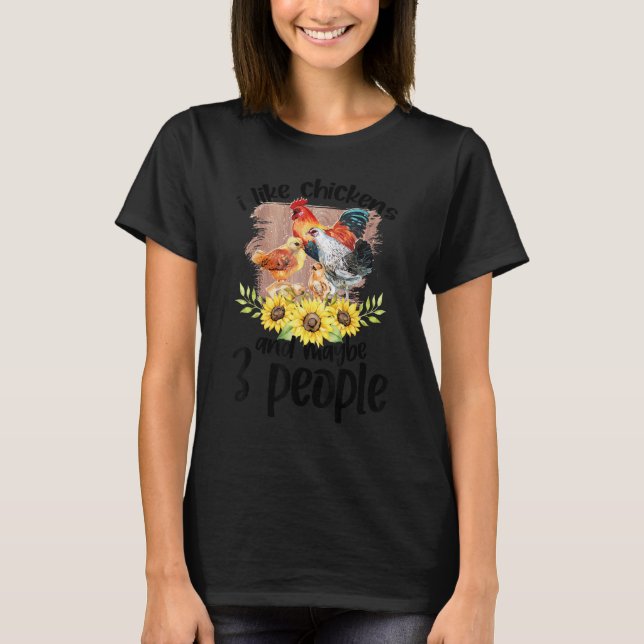 T-shirt J'aime les poulets et peut-être 3 personnes (Devant)