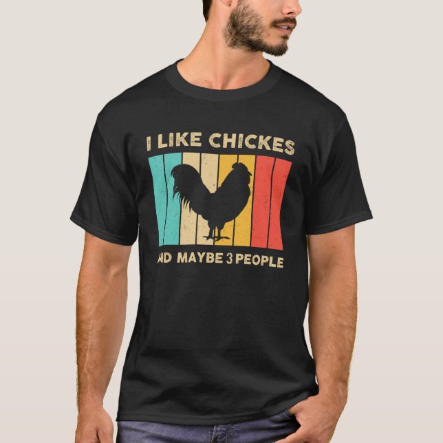 T-shirt J'Aime Les Poulets Et Peut-Être 3 Personnes Retro  (Devant)