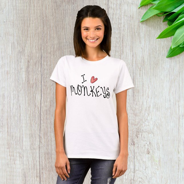 T-shirt J'aime les singes, typographie manuscrite mignonne (Créateur téléchargé)
