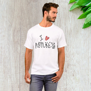 T-shirt J'aime les singes, typographie manuscrite mignonne