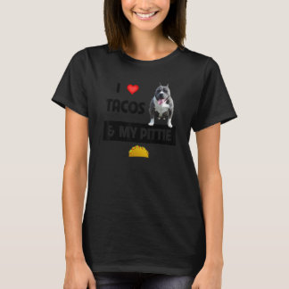 T-shirt J'Aime Les Tacos Et Mon Pittie Chien Nourriture Me
