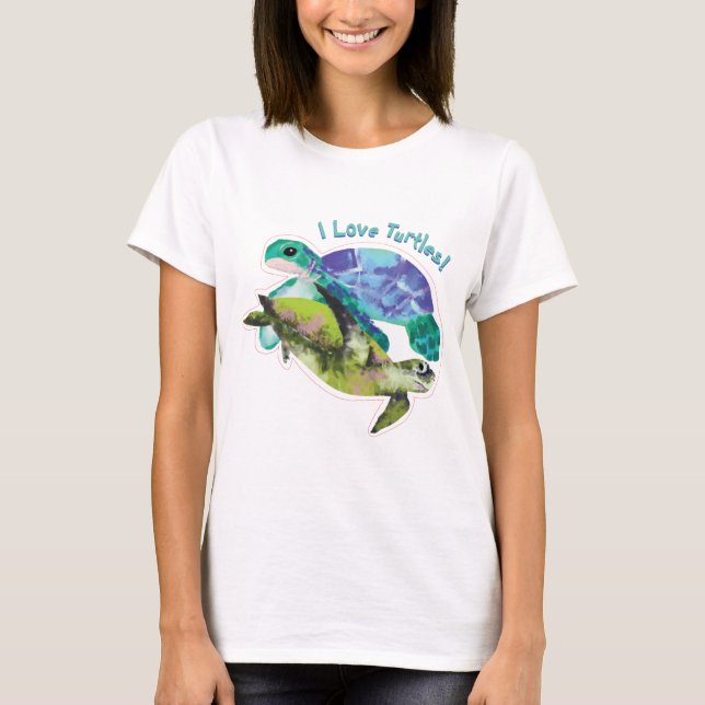 T-shirt J'Aime Les Tortues Avec Deux Tortues (Devant)